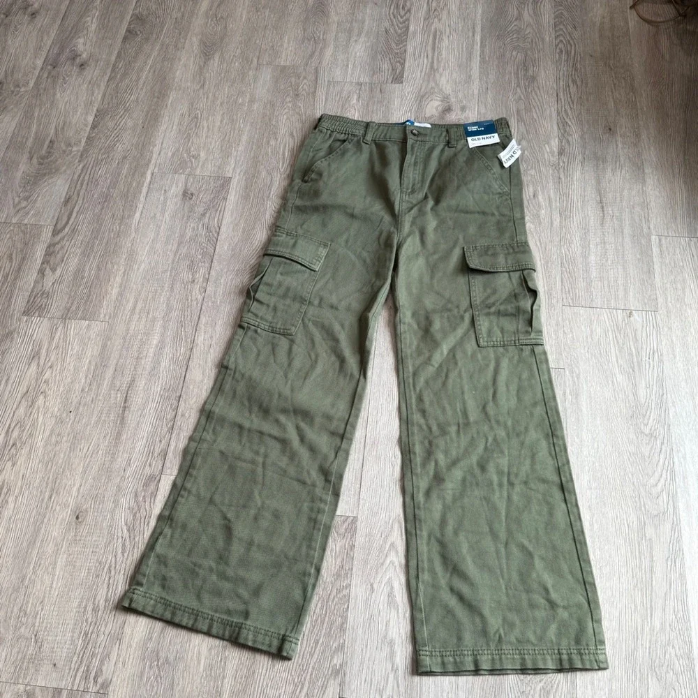 Old Navy Kids Baggy Wide Leg Cargo Pants Olive Green XL 14-16 NWT